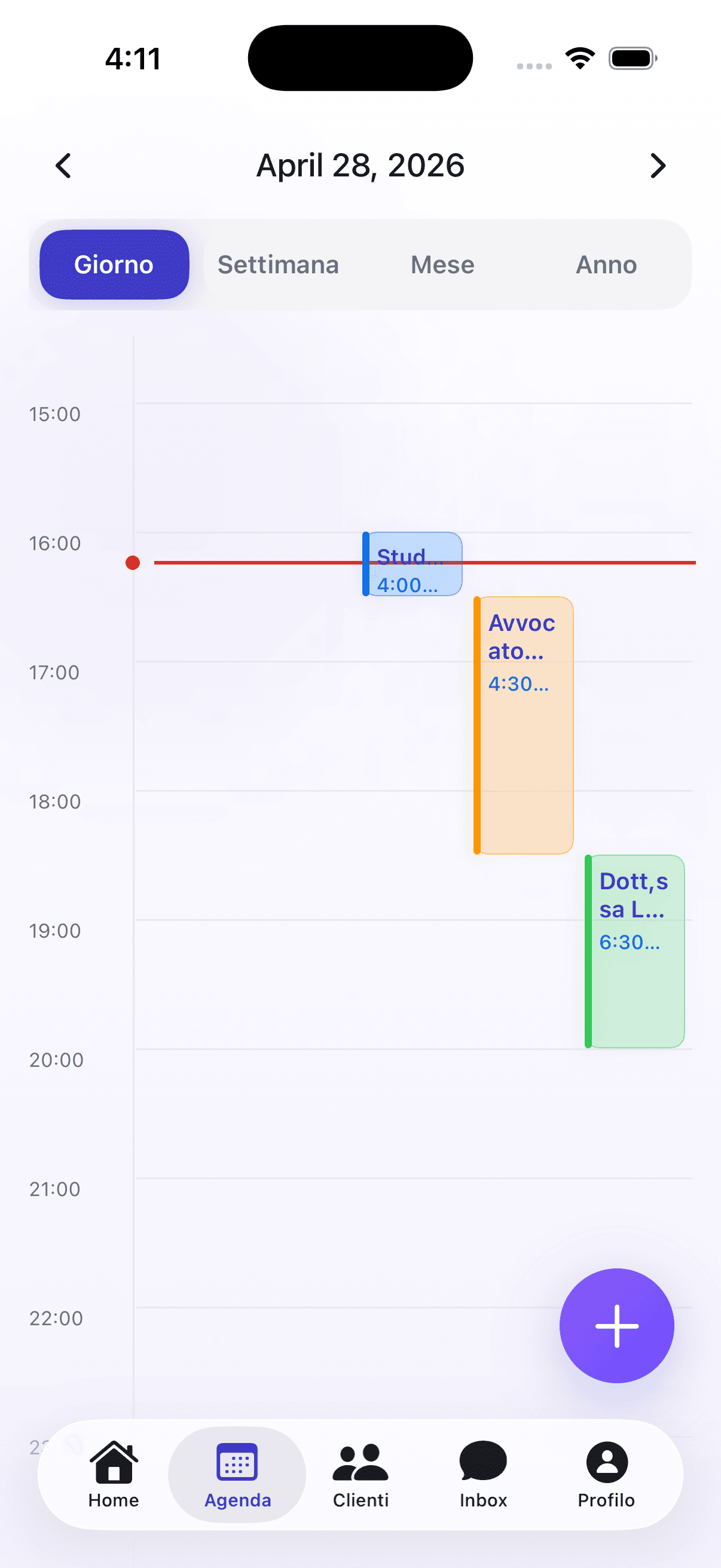 Screenshot iOS dell'agenda sincronizzata iCalendAI